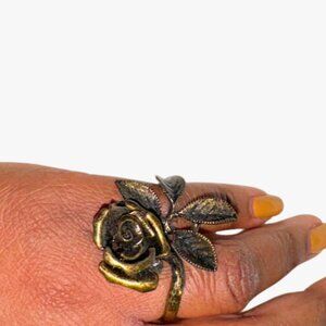 NEW! Vintage Brass Two Finger Single Rose Stem Ring